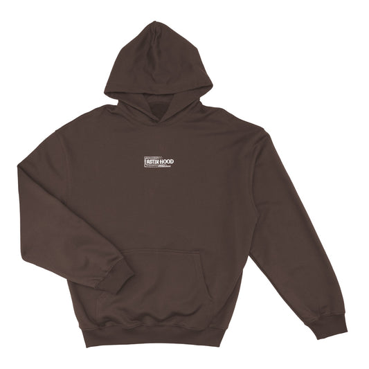 Hoodie - minimal white on chocolate