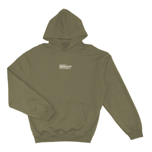 Hoodie - minimal white on olive